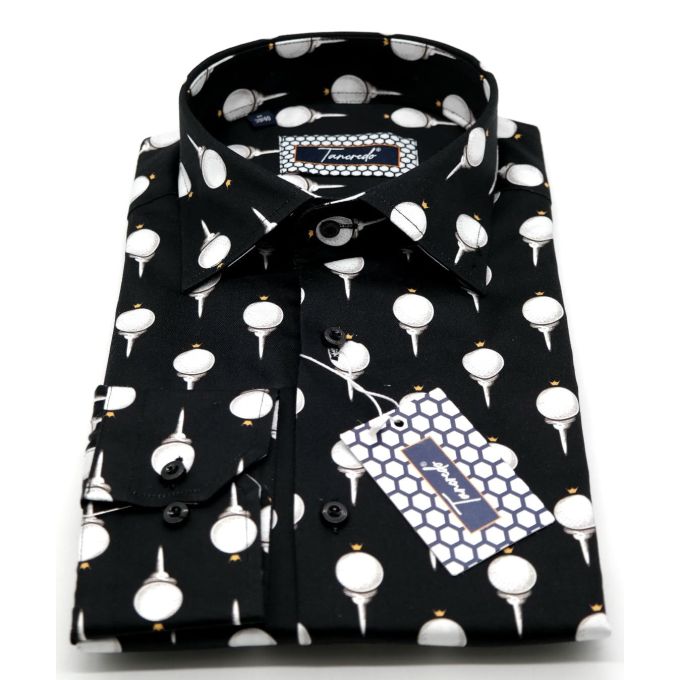 TANCREDO Koszula męska TN12 czarna w piłeczki do golfa | Sklep GriShop.eu | Koszule