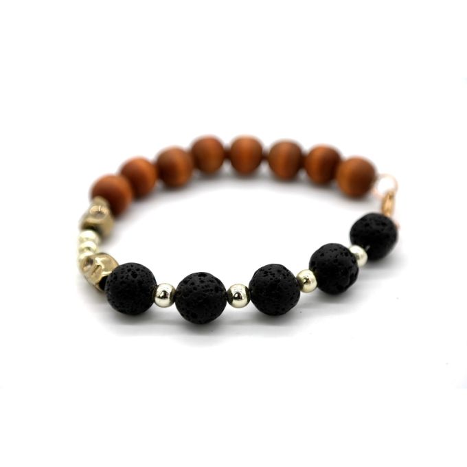 GIOVANNI PERA Bransoleta męska drewno, czaszka, lawa wulkaniczna BGP24 | Grishop | Galanteria i dodatki