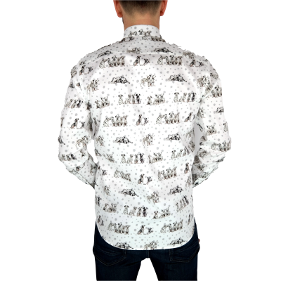 DANIEL BESSI Koszula męska fb613 biała w dalmatyńczyki, pieski zwierzęta | Sklep GriShop.eu | Koszule