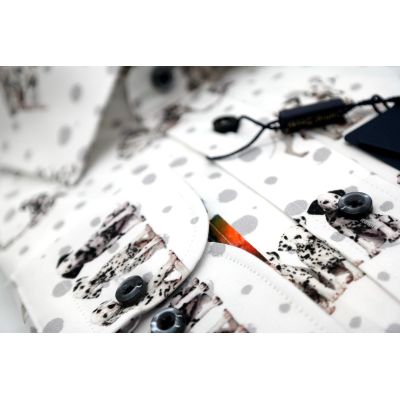 DANIEL BESSI Koszula męska fb613 biała w dalmatyńczyki, pieski zwierzęta | Sklep GriShop.eu | Koszule