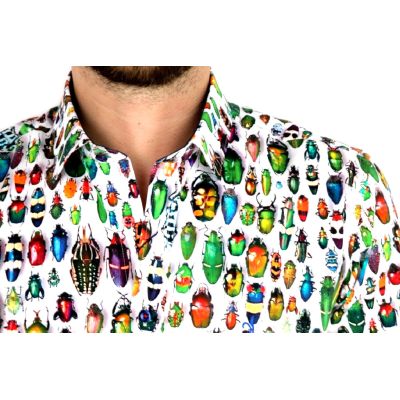DANIEL BESSI Koszula męska fb632 biała w kolorowe robaki, wesoła | Sklep GriShop.eu | Koszule