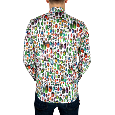 DANIEL BESSI Koszula męska fb632 biała w kolorowe robaki, wesoła | Sklep GriShop.eu | Koszule