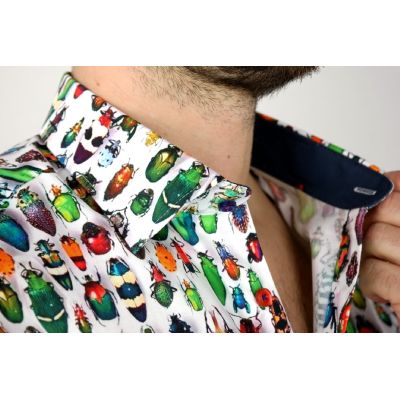 DANIEL BESSI Koszula męska fb632 biała w kolorowe robaki, wesoła | Sklep GriShop.eu | Koszule