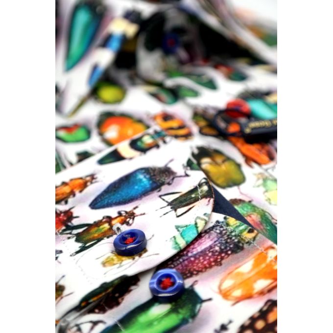 DANIEL BESSI Koszula męska fb632 biała w kolorowe robaki, wesoła | Sklep GriShop.eu | Koszule