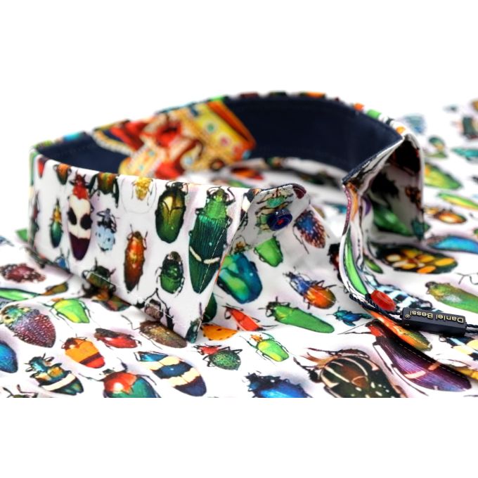 DANIEL BESSI Koszula męska fb632 biała w kolorowe robaki, wesoła | Sklep GriShop.eu | Koszule