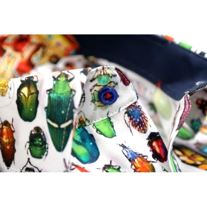 DANIEL BESSI Koszula męska fb632 biała w kolorowe robaki, wesoła | Sklep GriShop.eu | Koszule