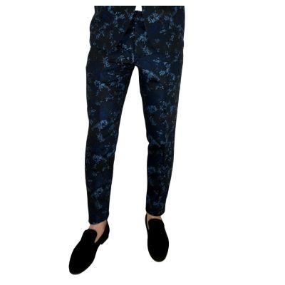 GIOVANNI PERA Spodnie męskie eleganckie kwiaty granat/niebieski, do garnituru i nie tylko | Sklep GriShop.eu | Jeansy