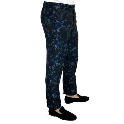GIOVANNI PERA Spodnie męskie eleganckie kwiaty granat/niebieski, do garnituru i nie tylko | Sklep GriShop.eu | Jeansy