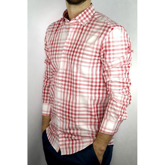 DANIEL BESSI Koszula męska fb741 czerwona krata | Sklep GriShop.eu | Koszule