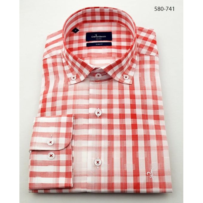 DANIEL BESSI Koszula męska fb741 czerwona krata | Sklep GriShop.eu | Koszule