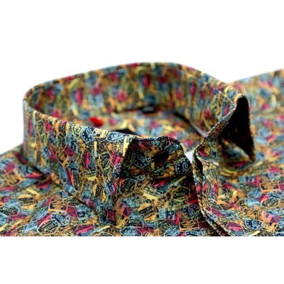 GIOVANNI PERA Koszula męska na krótki rękaw GPK42 kolorowa pieczątki podróże VISA | Sklep GriShop.eu | Koszule