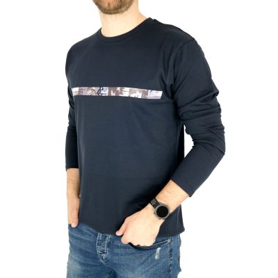 GIOVANNI PERA longsleeve męski T-shirt z długim rękawem TGP44 okrągły granat gazeta | Sklep GriShop.eu | Koszulki