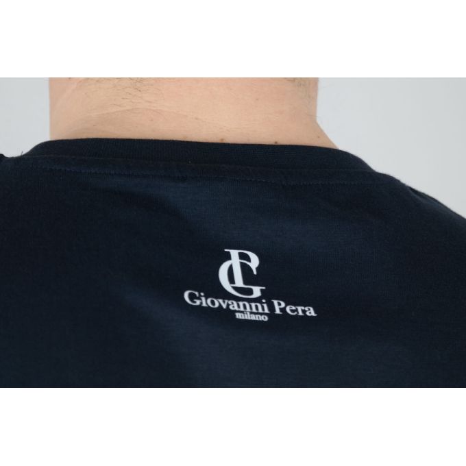 GIOVANNI PERA longsleeve męski T-shirt z długim rękawem TGP44 okrągły granat gazeta | Sklep GriShop.eu | Koszulki