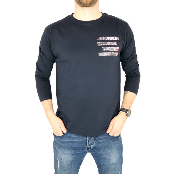GIOVANNI PERA longsleeve męski T-shirt z długim rękawem TGP43 okrągły granat rock | Sklep GriShop.eu | Koszulki
