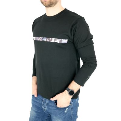 GIOVANNI PERA longsleeve męski T-shirt z długim rękawem TGP45 okrągły czarny gazeta | Sklep GriShop.eu | Koszulki