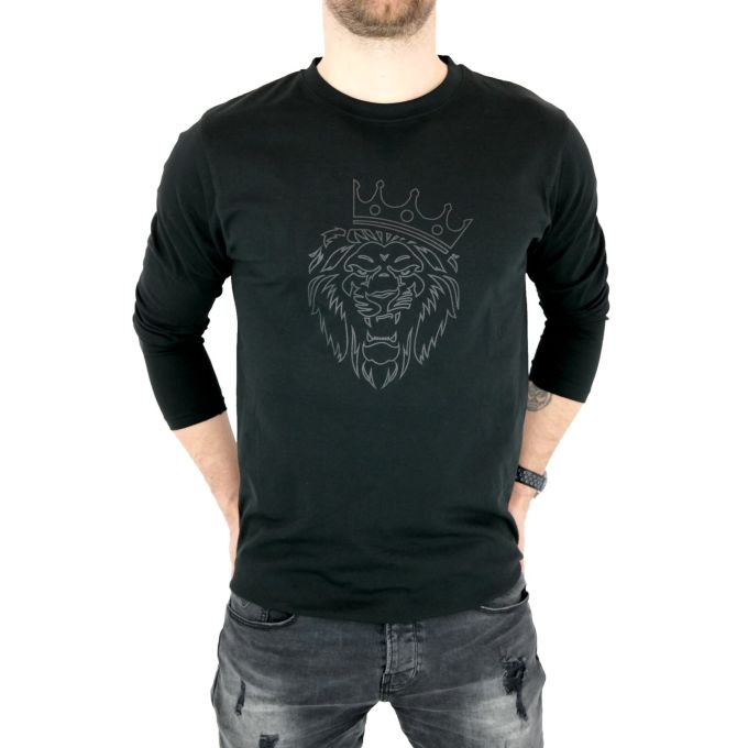 GIOVANNI PERA longsleeve męski T-shirt z długim rękawem TGP47 okrągły czarny lew | Sklep GriShop.eu | Koszulki