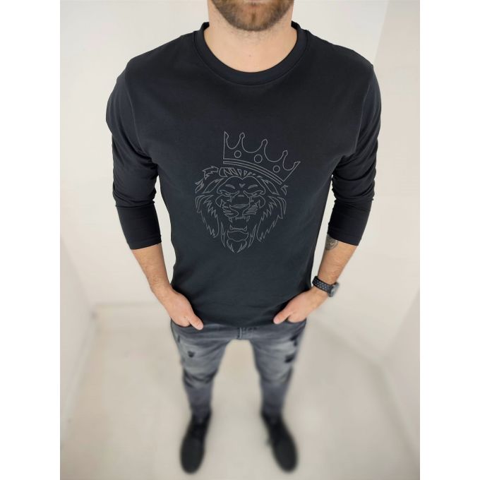 GIOVANNI PERA longsleeve męski T-shirt z długim rękawem TGP47 okrągły czarny lew | Sklep GriShop.eu | Koszulki