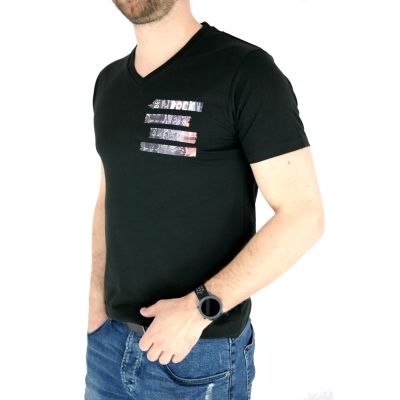 GIOVANNI PERA T-shirt męski czarny serek TGP50 rock | Sklep GriShop.eu | Koszulki