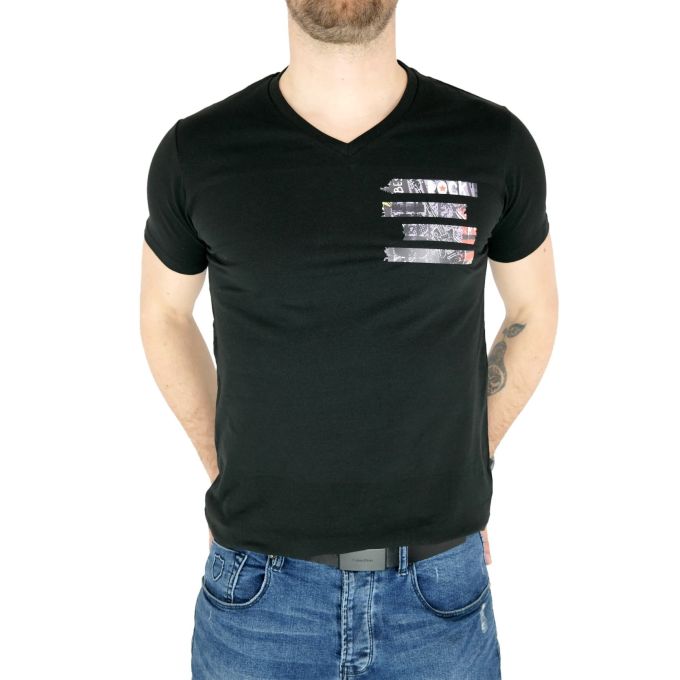 GIOVANNI PERA T-shirt męski czarny serek TGP50 rock | Sklep GriShop.eu | Koszulki