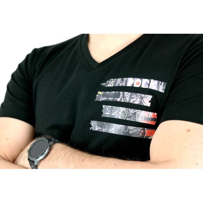 GIOVANNI PERA T-shirt męski czarny serek TGP50 rock | Sklep GriShop.eu | Koszulki