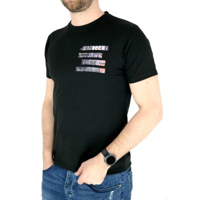 GIOVANNI PERA T-shirt męski czarny okrągły TGP51 rock | Grishop | Koszulki
