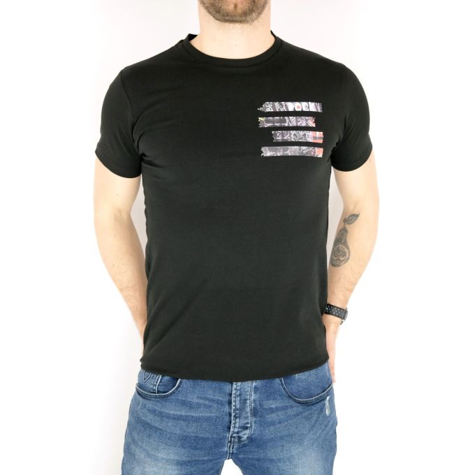 GIOVANNI PERA T-shirt męski czarny okrągły TGP51 rock | Grishop | Koszulki