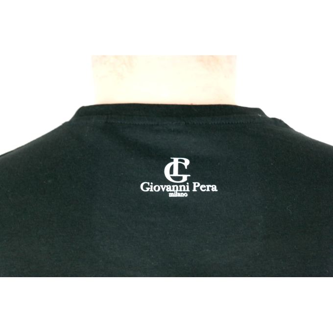 GIOVANNI PERA T-shirt męski czarny okrągły TGP51 rock | Grishop | Koszulki