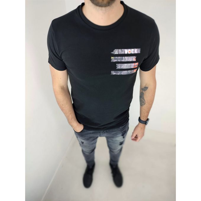 GIOVANNI PERA T-shirt męski czarny okrągły TGP51 rock | Grishop | Koszulki