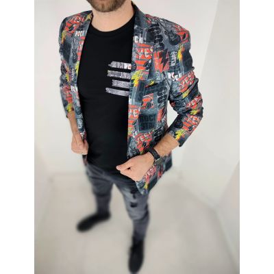 GIOVANNI PERA T-shirt męski czarny okrągły TGP51 rock | Grishop | Koszulki