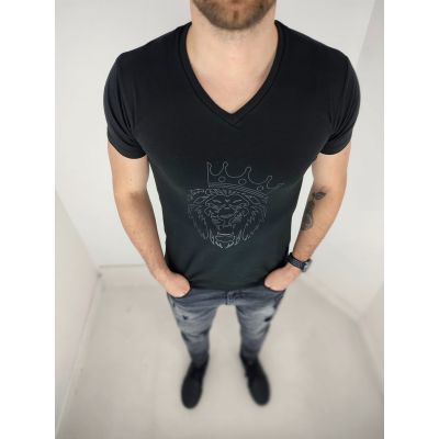 GIOVANNI PERA T-shirt męski czarny serek TGP52 lew | Grishop | Koszulki