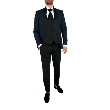 GIOVANNI PERA Garnitur męski z kamizelką i krawatem kwiaty róże granat stójka GG09 | Sklep GriShop.eu | Garnitury 2