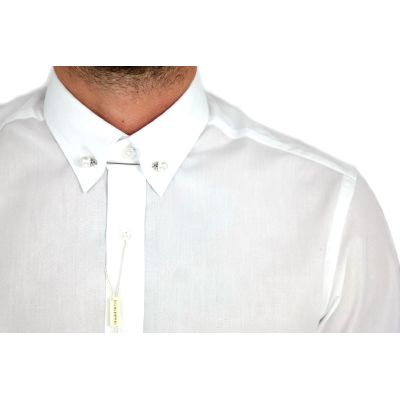DANIEL BESSI Koszula męska fb002P biała z ozdobą przy kołnierzyku | Sklep GriShop.eu | Koszule