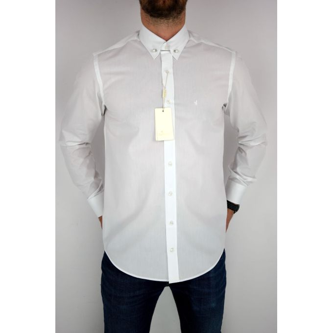 DANIEL BESSI Koszula męska fb002P biała z ozdobą przy kołnierzyku | Sklep GriShop.eu | Koszule