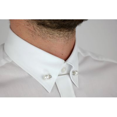 DANIEL BESSI Koszula męska fb002P biała z ozdobą przy kołnierzyku | Sklep GriShop.eu | Koszule