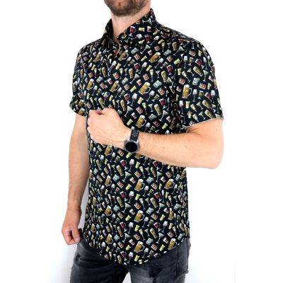 TANCREDO Koszula męska krótki rękaw TN19 czarna, piwo drinki | Sklep GriShop.eu | Koszule