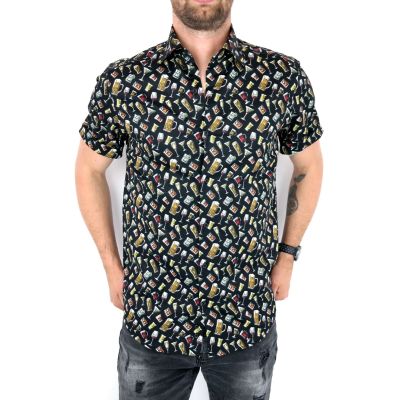 TANCREDO Koszula męska krótki rękaw TN19 czarna, piwo drinki | Sklep GriShop.eu | Koszule