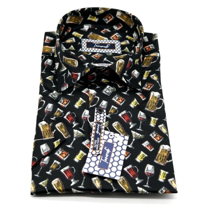 TANCREDO Koszula męska krótki rękaw TN19 czarna, piwo drinki | Sklep GriShop.eu | Koszule
