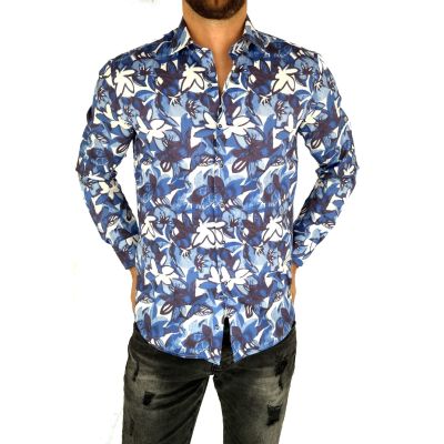 MCQUEEN Koszula męska kwiaty MC054 niebieskie | Sklep GriShop.eu | Koszule