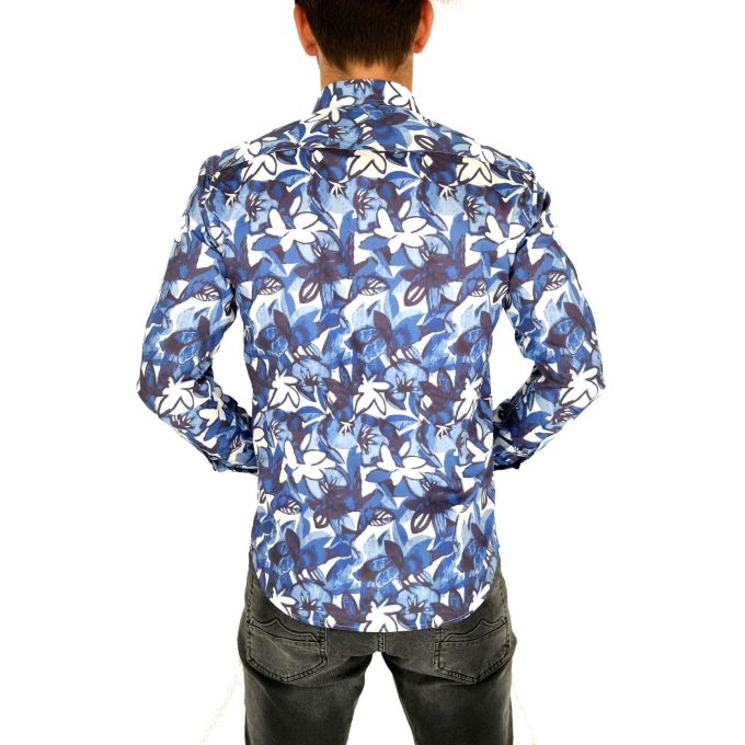 MCQUEEN Koszula męska kwiaty MC054 niebieskie | Sklep GriShop.eu | Koszule