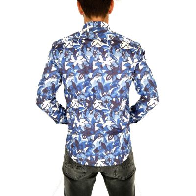MCQUEEN Koszula męska kwiaty MC054 niebieskie | Sklep GriShop.eu | Koszule