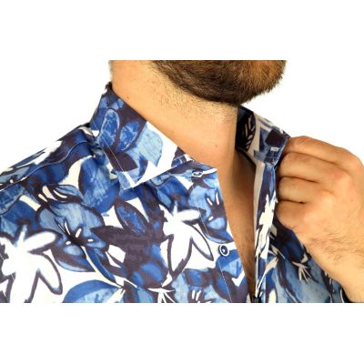 MCQUEEN Koszula męska kwiaty MC054 niebieskie | Sklep GriShop.eu | Koszule