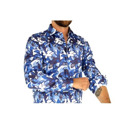MCQUEEN Koszula męska kwiaty MC054 niebieskie | Sklep GriShop.eu | Koszule
