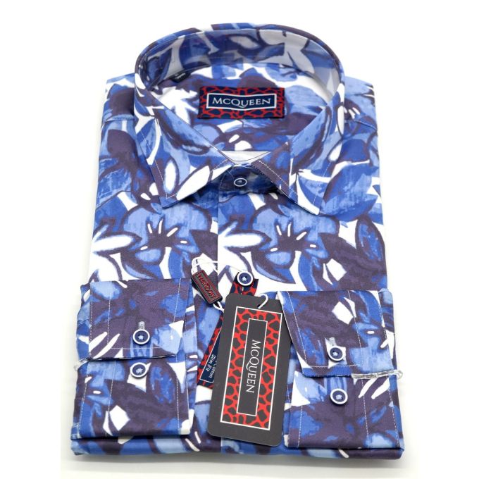 MCQUEEN Koszula męska kwiaty MC054 niebieskie | Sklep GriShop.eu | Koszule