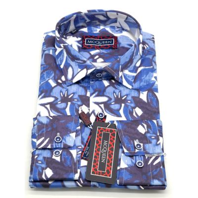 MCQUEEN Koszula męska kwiaty MC054 niebieskie | Sklep GriShop.eu | Koszule