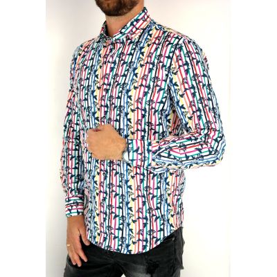 MCQUEEN Koszula męska kwiatki MC056 kolorowe paski | Sklep GriShop.eu | Koszule
