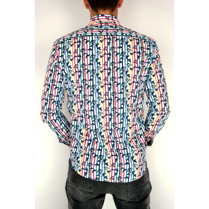 MCQUEEN Koszula męska kwiatki MC056 kolorowe paski | Sklep GriShop.eu | Koszule