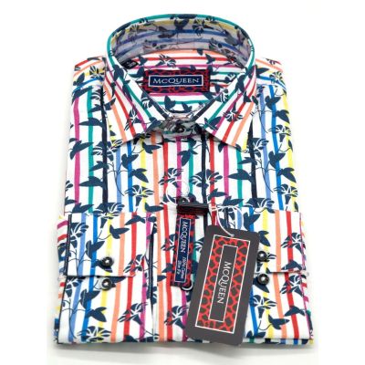MCQUEEN Koszula męska kwiatki MC056 kolorowe paski | Sklep GriShop.eu | Koszule