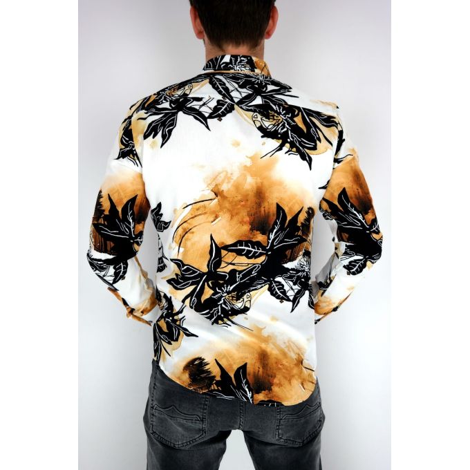 MCQUEEN Koszula męska żółta MC051 liście czarne | Sklep GriShop.eu | Koszule