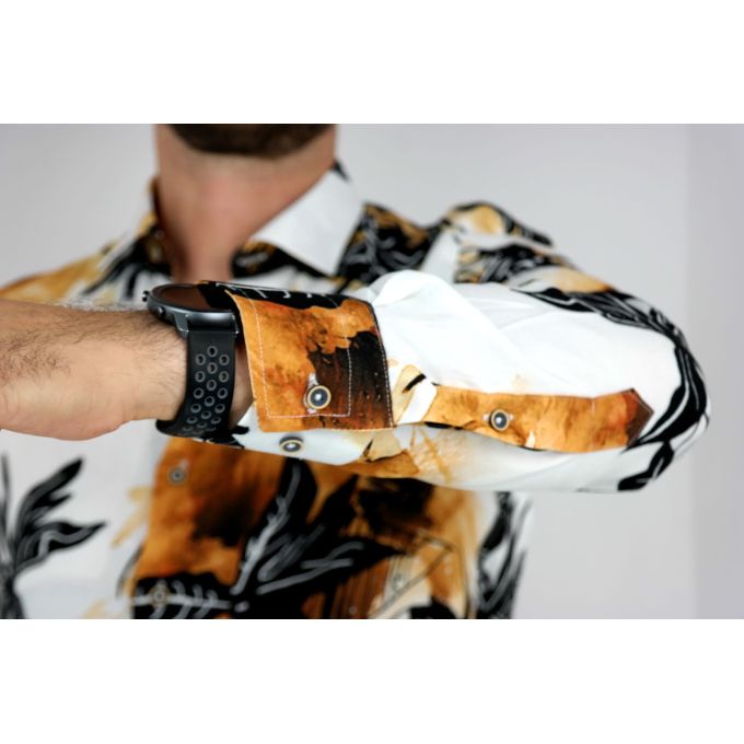 MCQUEEN Koszula męska żółta MC051 liście czarne | Sklep GriShop.eu | Koszule
