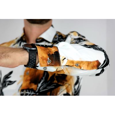 MCQUEEN Koszula męska żółta MC051 liście czarne | Sklep GriShop.eu | Koszule